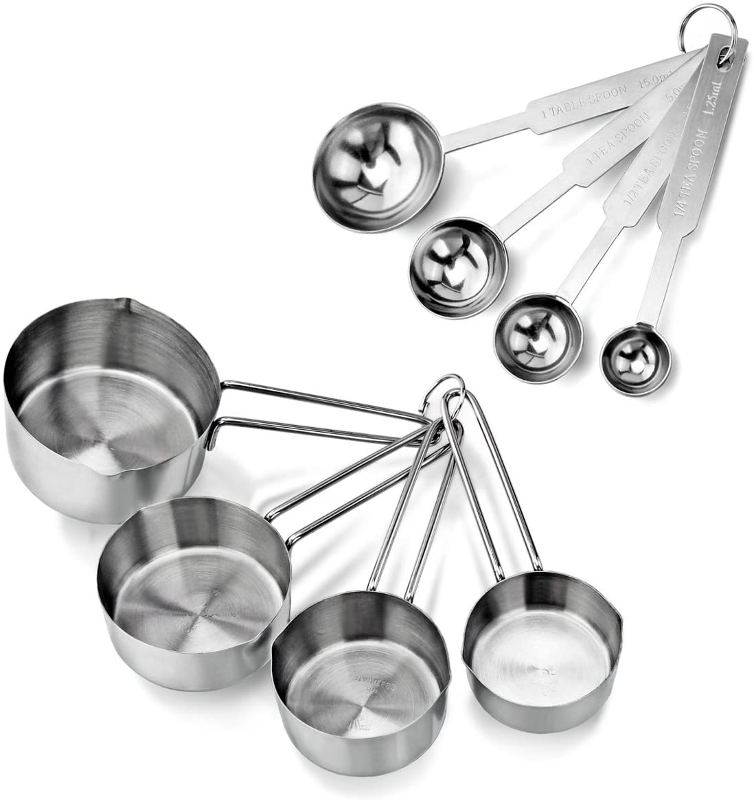 New Star Foodservice 42917 Stainless Steel Measuring Spoons and Measuring Cups Combo, Set of 8